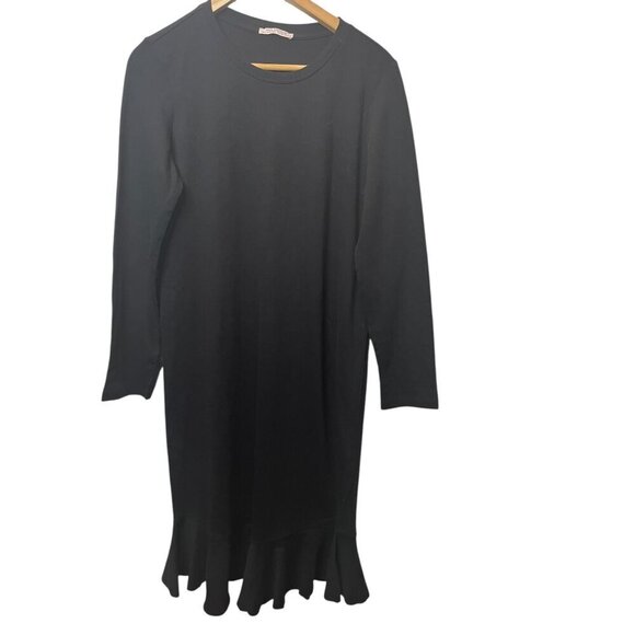 Zara Black Long Sleeve Midi Dress with Ruffle Hem Size S Small H15 - Picture 1 of 2
